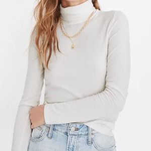 Madewell Ribbed Turtleneck Long Sleeve Top White Size XS NWOT